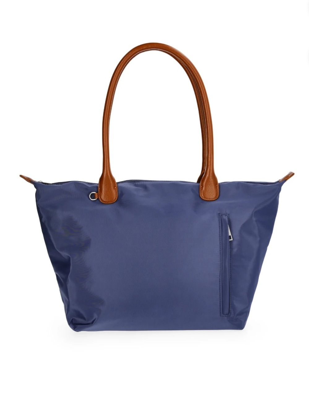 Classic Navy Tote Bag with Brown Handles